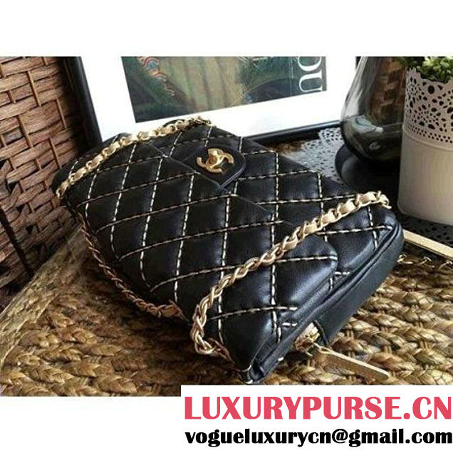 Chanel Calfskin Stitching Quilting Flap Bag Black 2016 (1A086-6070606 )