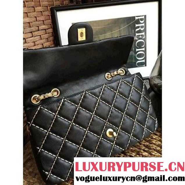 Chanel Calfskin Stitching Quilting Flap Bag Black 2016 (1A086-6070606 )