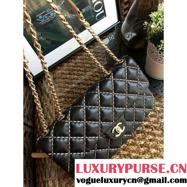 Chanel Calfskin Stitching Quilting Flap Bag Black 2016 (1A086-6070606 )