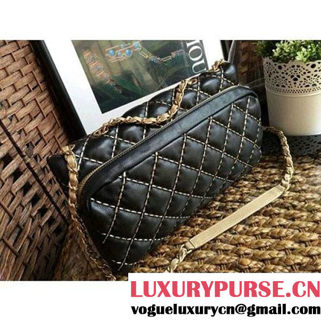 Chanel Calfskin Stitching Quilting Flap Bag Black 2016 (1A086-6070606 )
