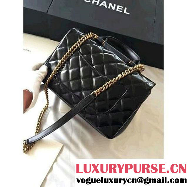 Chanel Black Wax Calfskin Flap Bag With Handle A93424 Rome 2016 (1A001-6071103 )