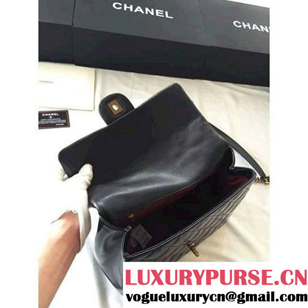 Chanel Black Wax Calfskin Flap Bag With Handle A93424 Rome 2016 (1A001-6071103 )
