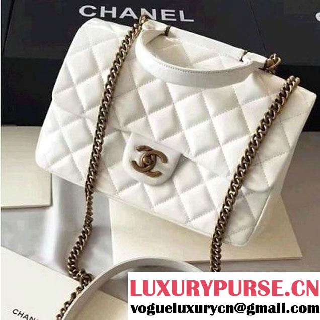 Chanel White Wax Calfskin Flap Bag With Handle A93424 Rome 2016 (1A001-6071104 )