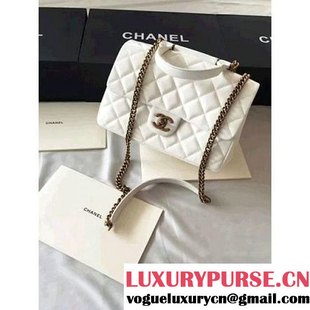 Chanel White Wax Calfskin Flap Bag With Handle A93424 Rome 2016 (1A001-6071104 )