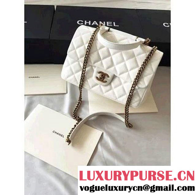 Chanel White Wax Calfskin Flap Bag With Handle A93424 Rome 2016 (1A001-6071104 )