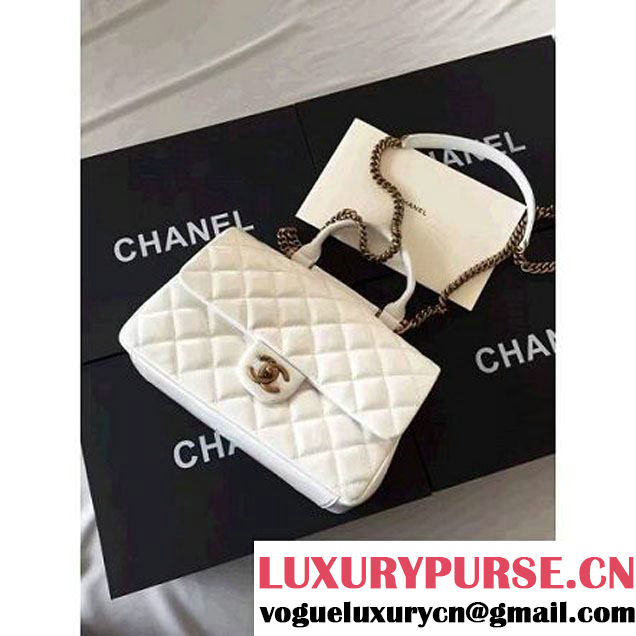 Chanel White Wax Calfskin Flap Bag With Handle A93424 Rome 2016 (1A001-6071104 )