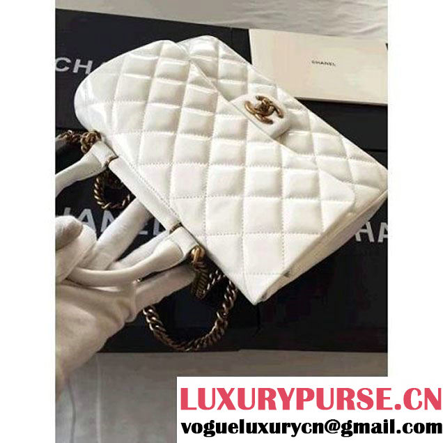 Chanel White Wax Calfskin Flap Bag With Handle A93424 Rome 2016 (1A001-6071104 )