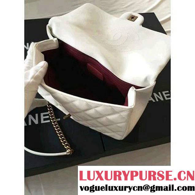 Chanel White Wax Calfskin Flap Bag With Handle A93424 Rome 2016 (1A001-6071104 )