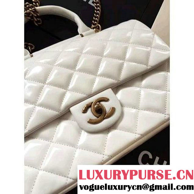 Chanel White Wax Calfskin Flap Bag With Handle A93424 Rome 2016 (1A001-6071104 )