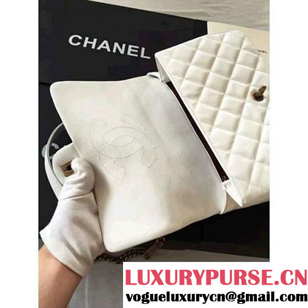 Chanel White Wax Calfskin Flap Bag With Handle A93424 Rome 2016 (1A001-6071104 )