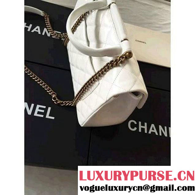 Chanel White Wax Calfskin Flap Bag With Handle A93424 Rome 2016 (1A001-6071104 )