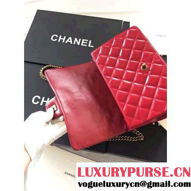 Chanel Red Wax Calfskin Flap Bag With Handle A93424 Rome 2016 (1A001-6071105 )