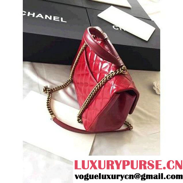 Chanel Red Wax Calfskin Flap Bag With Handle A93424 Rome 2016 (1A001-6071105 )