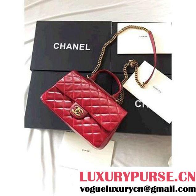 Chanel Red Wax Calfskin Flap Bag With Handle A93424 Rome 2016 (1A001-6071105 )