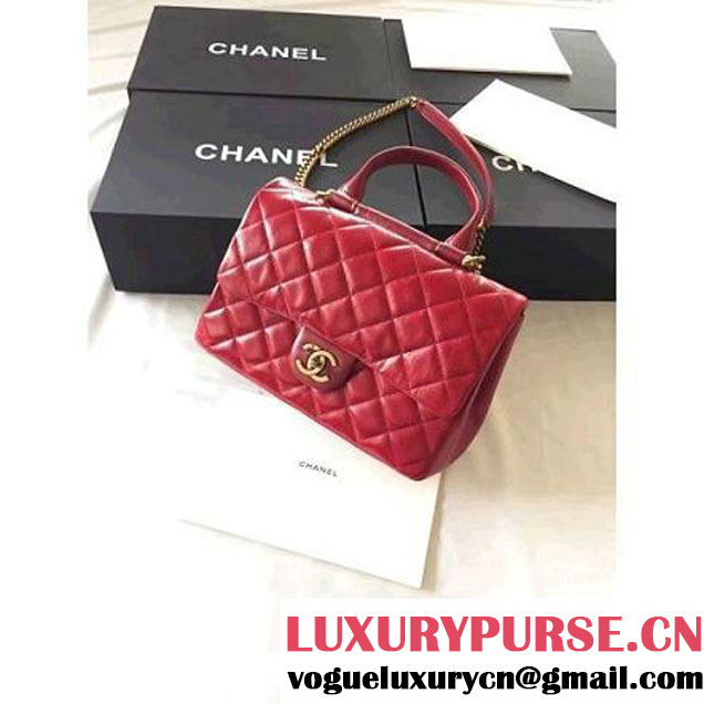 Chanel Red Wax Calfskin Flap Bag With Handle A93424 Rome 2016 (1A001-6071105 )