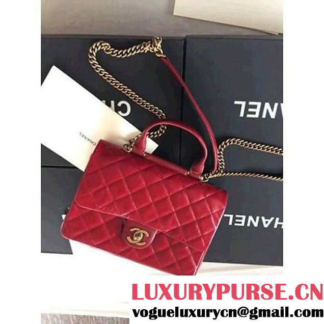 Chanel Red Wax Calfskin Flap Bag With Handle A93424 Rome 2016 (1A001-6071105 )
