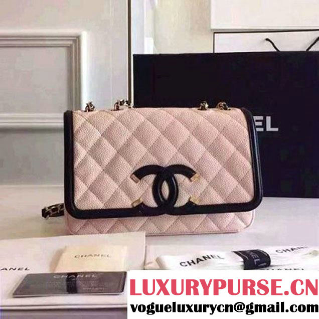 Chanel Small Grained Calfskin & Calfskin Flap Bag Pink/Black S/S 2016 (KN-60801 )