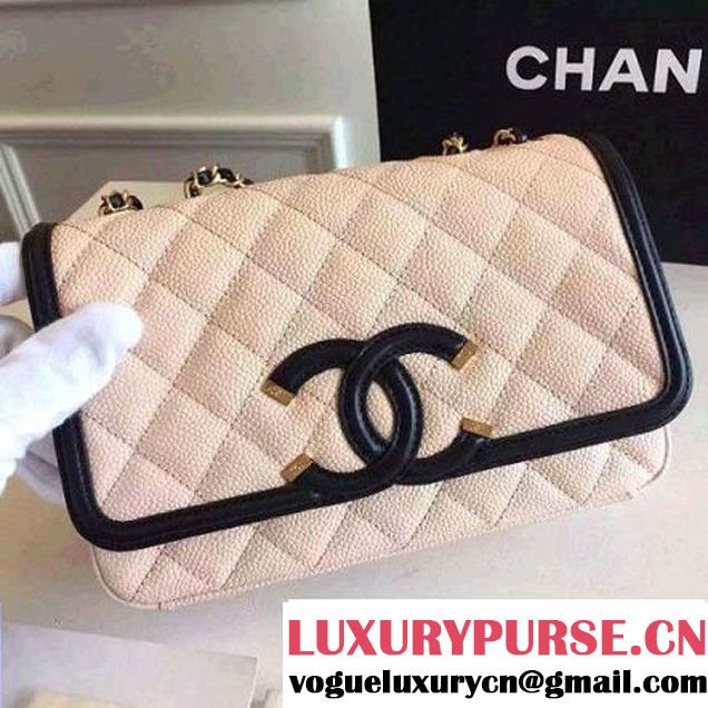 Chanel Small Grained Calfskin & Calfskin Flap Bag Pink/Black S/S 2016 (KN-60801 )