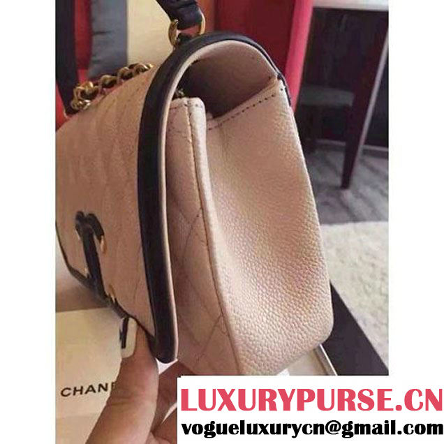 Chanel Small Grained Calfskin & Calfskin Flap Bag Pink/Black S/S 2016 (KN-60801 )