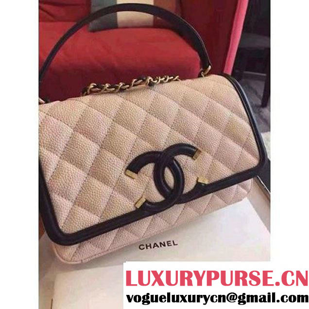 Chanel Small Grained Calfskin & Calfskin Flap Bag Pink/Black S/S 2016 (KN-60801 )