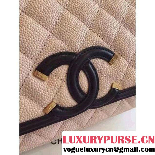 Chanel Small Grained Calfskin & Calfskin Flap Bag Pink/Black S/S 2016 (KN-60801 )