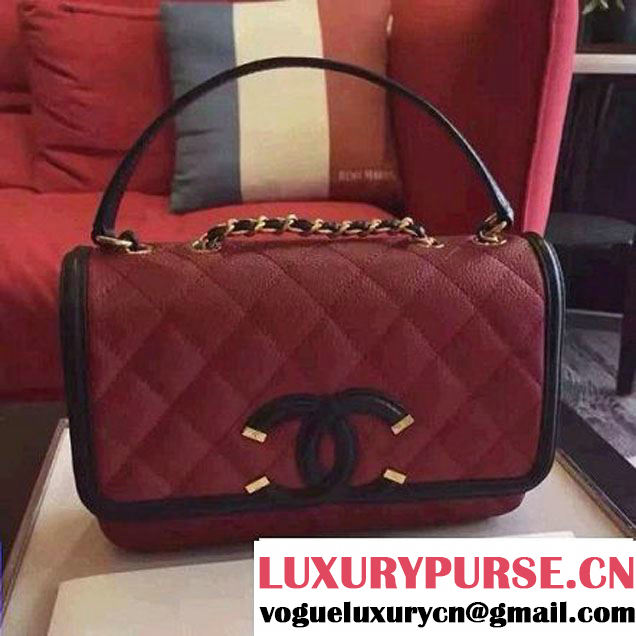 Chanel Small Grained Calfskin & Calfskin Flap Bag Burgundy/Black S/S 2016 (KN-6080102 )