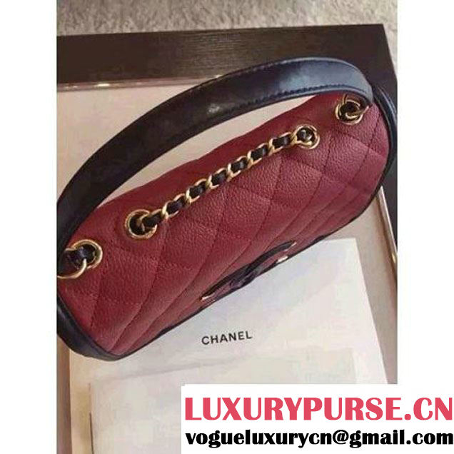 Chanel Small Grained Calfskin & Calfskin Flap Bag Burgundy/Black S/S 2016 (KN-6080102 )