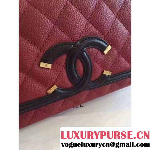 Chanel Small Grained Calfskin & Calfskin Flap Bag Burgundy/Black S/S 2016 (KN-6080102 )