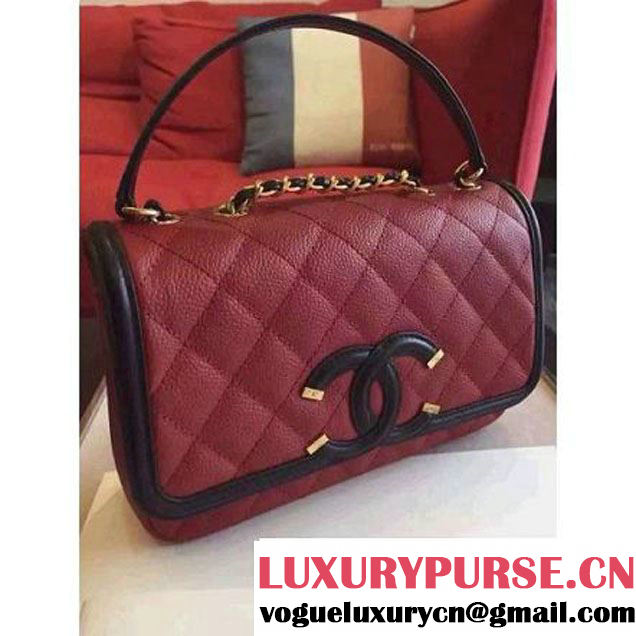 Chanel Small Grained Calfskin & Calfskin Flap Bag Burgundy/Black S/S 2016 (KN-6080102 )