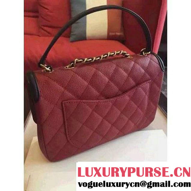 Chanel Small Grained Calfskin & Calfskin Flap Bag Burgundy/Black S/S 2016 (KN-6080102 )
