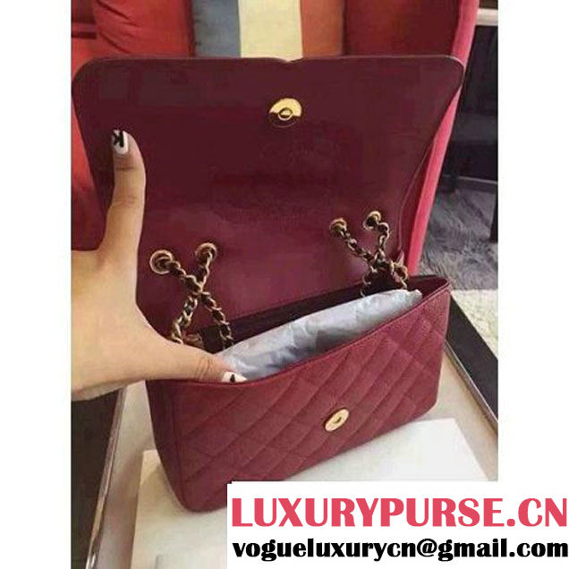Chanel Small Grained Calfskin & Calfskin Flap Bag Burgundy/Black S/S 2016 (KN-6080102 )