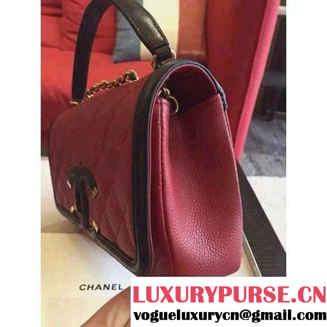 Chanel Small Grained Calfskin & Calfskin Flap Bag Burgundy/Black S/S 2016 (KN-6080102 )