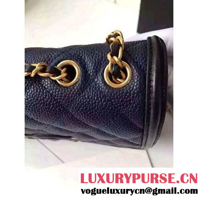 Chanel Small Grained Calfskin & Calfskin Flap Bag Deep Blue/Black S/S 2016 (KN-6080103 )
