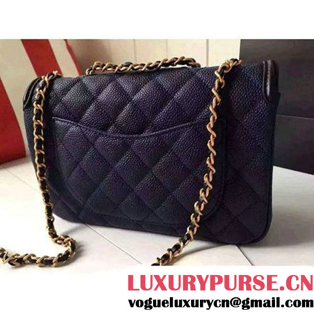 Chanel Small Grained Calfskin & Calfskin Flap Bag Deep Blue/Black S/S 2016 (KN-6080103 )