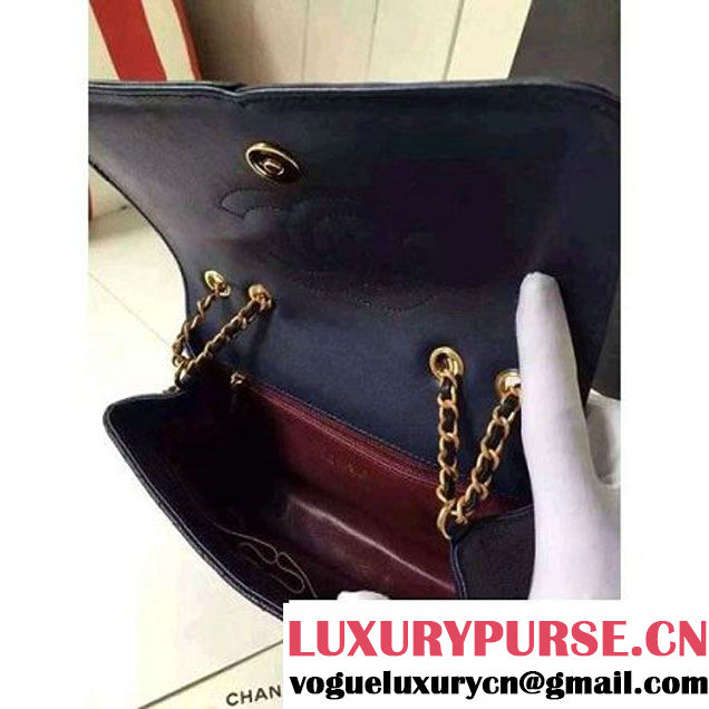 Chanel Small Grained Calfskin & Calfskin Flap Bag Deep Blue/Black S/S 2016 (KN-6080103 )