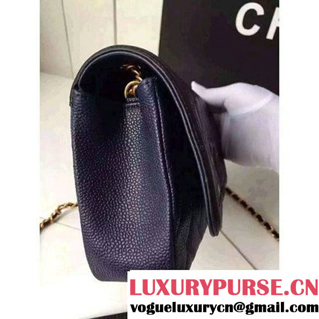 Chanel Small Grained Calfskin & Calfskin Flap Bag Deep Blue/Black S/S 2016 (KN-6080103 )