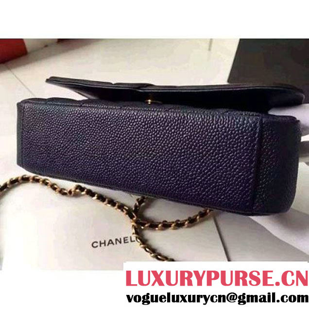 Chanel Small Grained Calfskin & Calfskin Flap Bag Deep Blue/Black S/S 2016 (KN-6080103 )