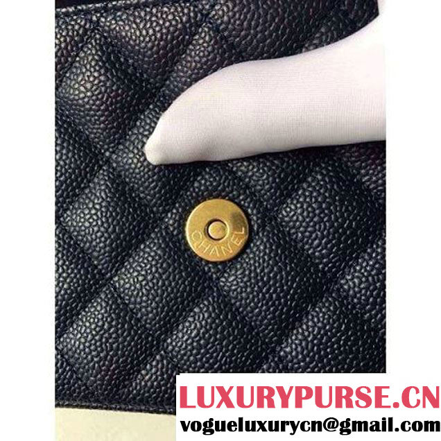 Chanel Small Grained Calfskin & Calfskin Flap Bag Deep Blue/Black S/S 2016 (KN-6080103 )