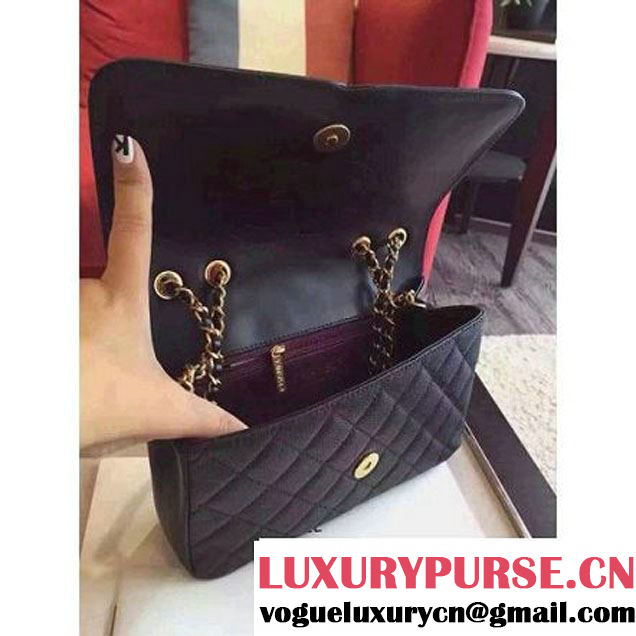 Chanel Small Grained Calfskin & Calfskin Flap Bag Black S/S 2016 (KN-6080104 )