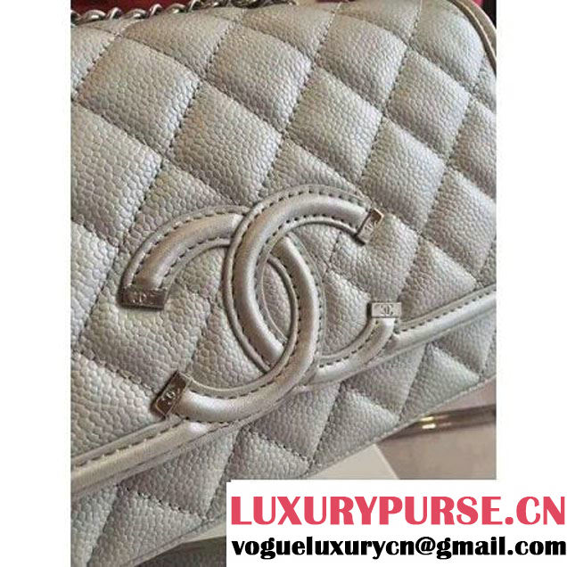 Chanel Small Grained Calfskin & Calfskin Flap Bag Silver S/S 2016 (KN-6080105 )