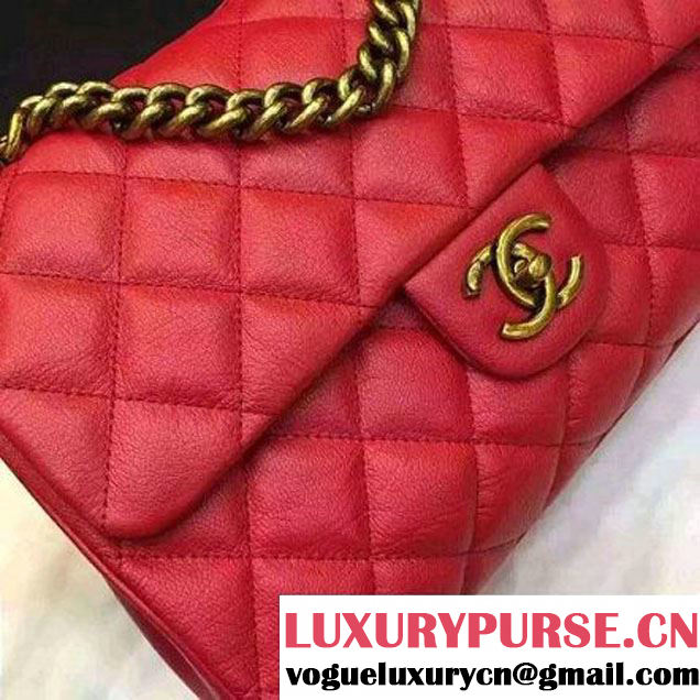 Chanel Large Trapezio Goatskin Flap Bag Red 2016 (1A145-6080215 )