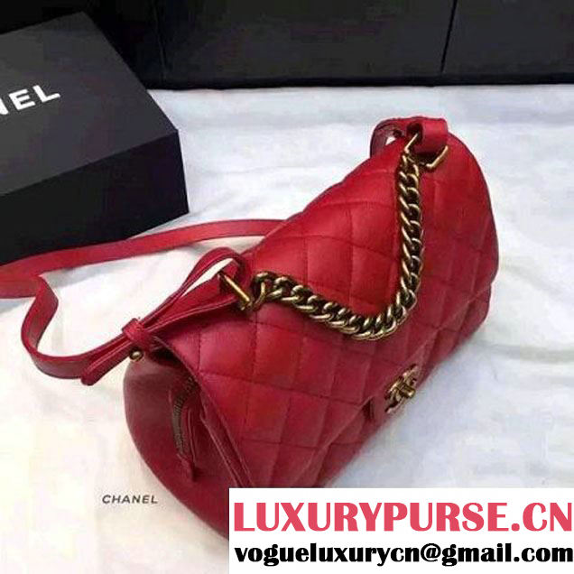 Chanel Large Trapezio Goatskin Flap Bag Red 2016 (1A145-6080215 )