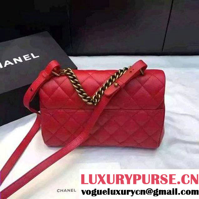 Chanel Large Trapezio Goatskin Flap Bag Red 2016 (1A145-6080215 )