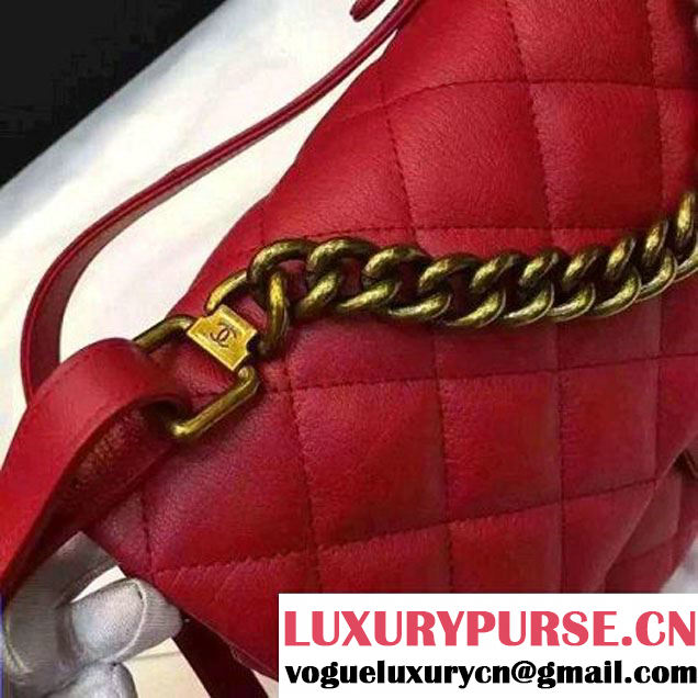 Chanel Large Trapezio Goatskin Flap Bag Red 2016 (1A145-6080215 )