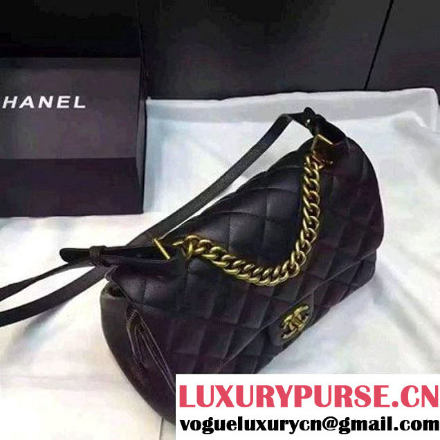 Chanel Large Trapezio Goatskin Flap Bag Black 2016 (1A145-6080216 )