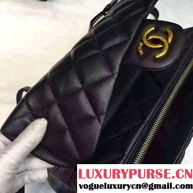 Chanel Large Trapezio Goatskin Flap Bag Black 2016 (1A145-6080216 )