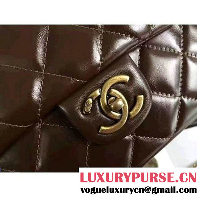 Chanel Coffee Wax Calfskin Flap Bag With Handle A93424 Rome 2016 (2A210-6080810 )