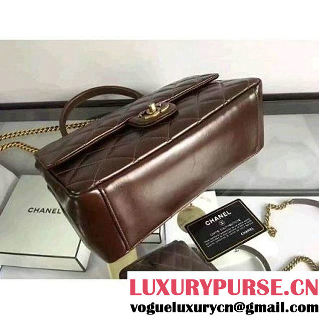 Chanel Coffee Wax Calfskin Flap Bag With Handle A93424 Rome 2016 (2A210-6080810 )