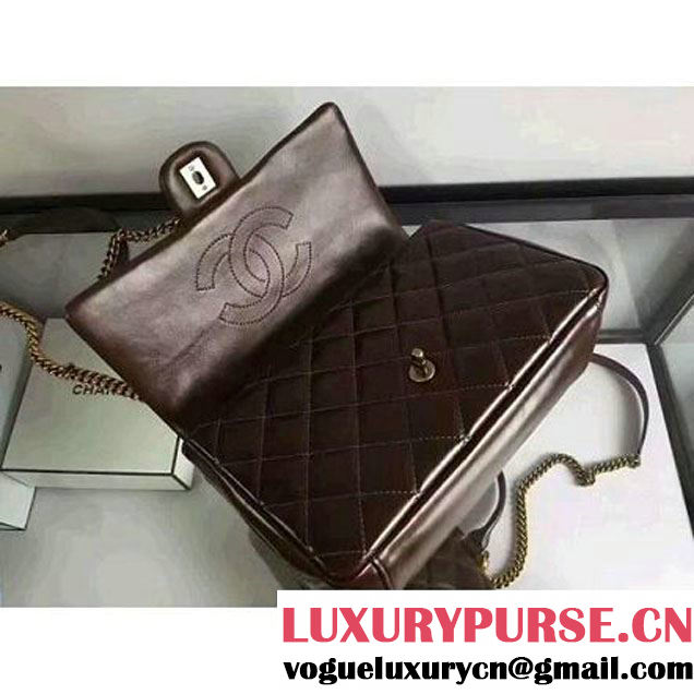 Chanel Coffee Wax Calfskin Flap Bag With Handle A93424 Rome 2016 (2A210-6080810 )