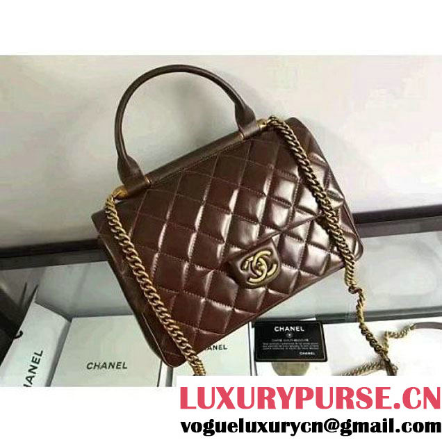 Chanel Coffee Wax Calfskin Flap Bag With Handle A93424 Rome 2016 (2A210-6080810 )